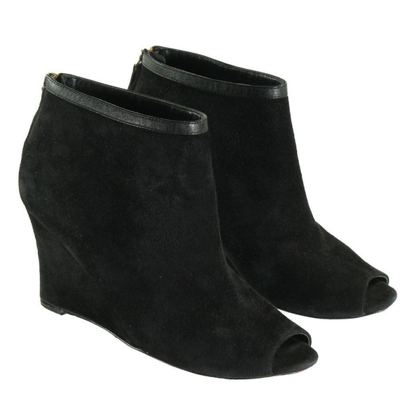 ANN TAYLOR Open Toe Booties Boots Peeptoe Heels Sz. 8.5 M Black Suede Leather - Picture 3 of 7